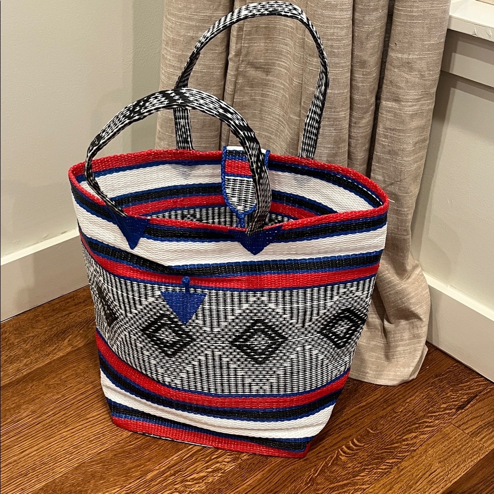 Stylish Red and Black Woven Tote Bag